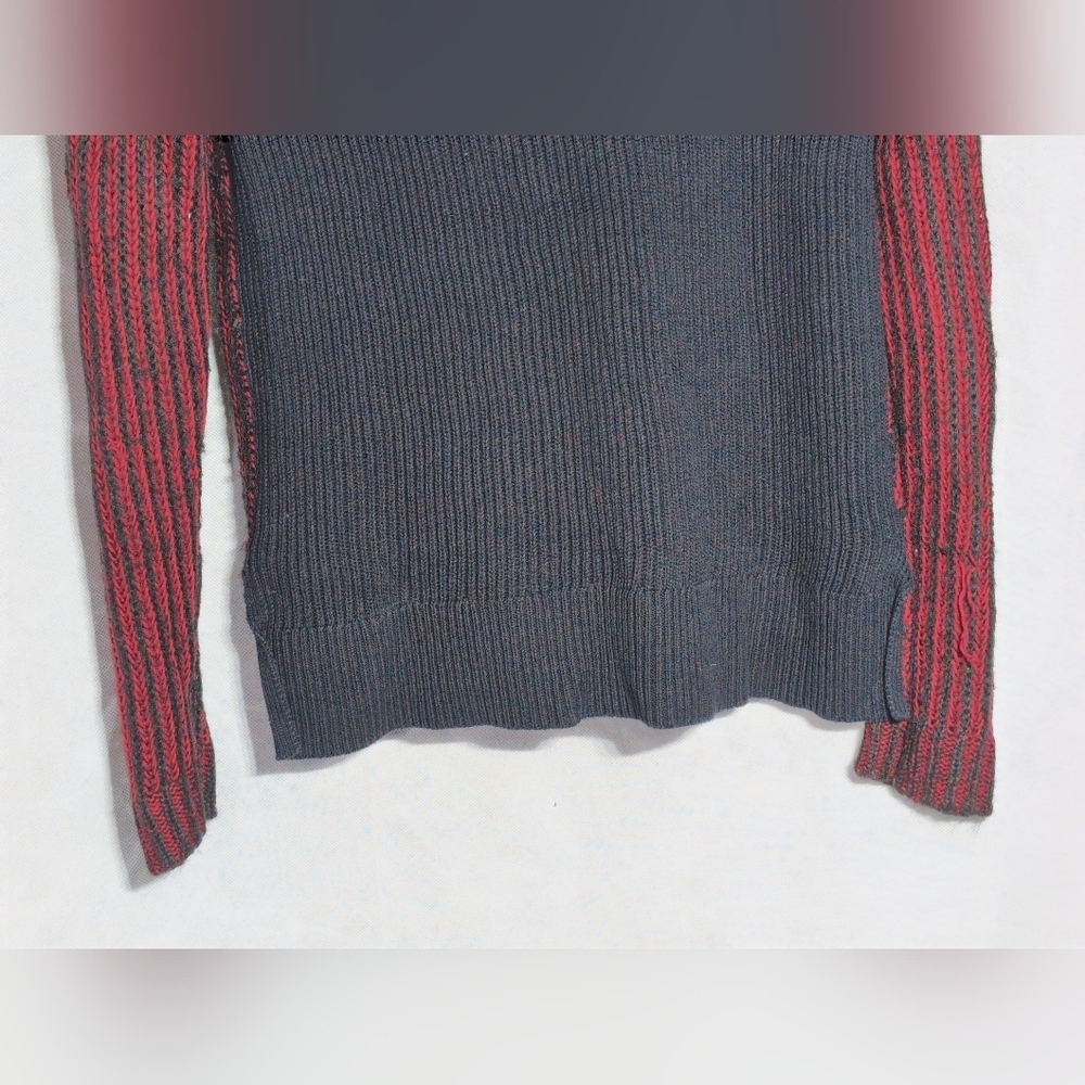 DKNY Cotton Acrylic Sz L Red and Black Striped Cowl Neck Sweater - Picture 6 of 8